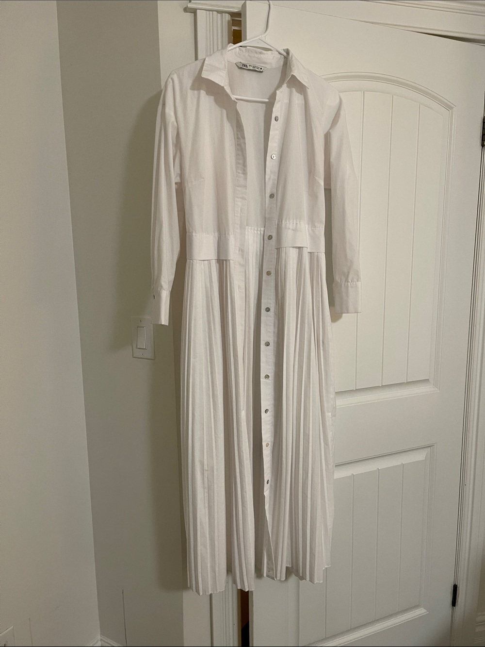 Zara White Button-Front Long Shirt Dress